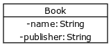 [Book|-name:String;-publisher:String]